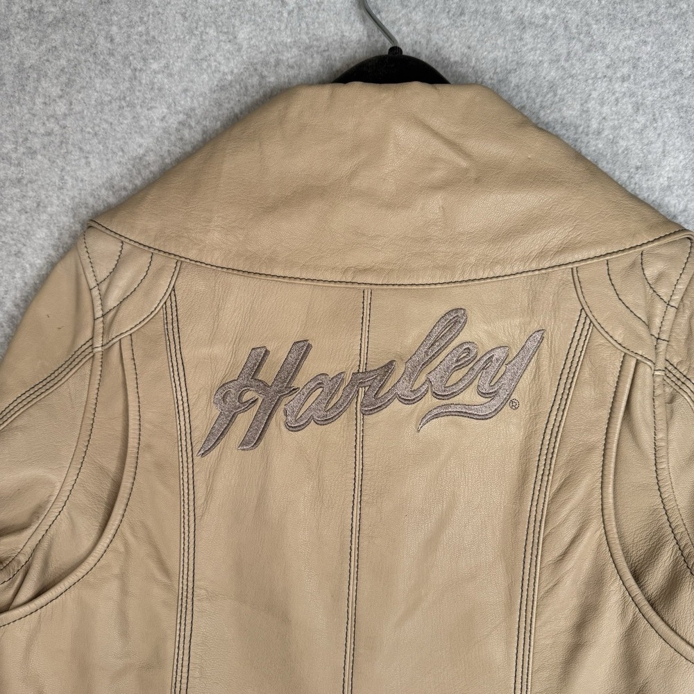 Harley-Davidson Womens Small Riding Gear Leather Jacket Tan Embroidered Full Zip